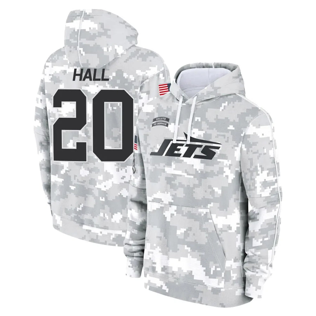 NY.Jets #20 Breece Hall Player Arctic Camo Salute to Service Pullover Hoodies Limited Game Edoa Stitched Jerseys