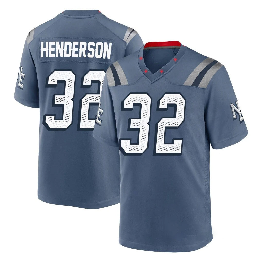 NE.Patriots #32 TreVeyon Henderson Player Blue Rivalries Collection Home Game Edoa Stitched Jerseys