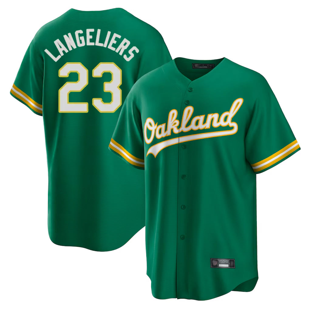 Athletics #23 Shea Langeliers Player Kelly Green Home Game Edoa Stitched Jerseys