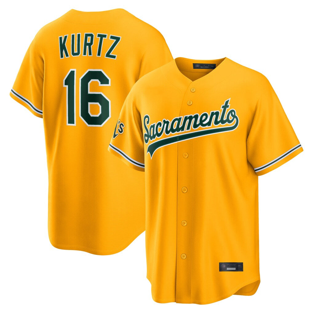 Athletics #16 Nick Kurtz Player Gold Home Game Edoa Stitched Jerseys
