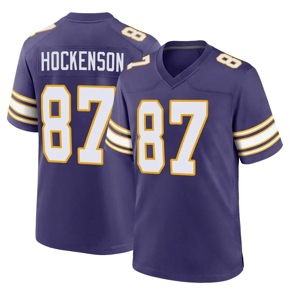 M.Vikings #87 T.J. Hockenson Player Purple Classic Home Game Edoa Stitched Jerseys