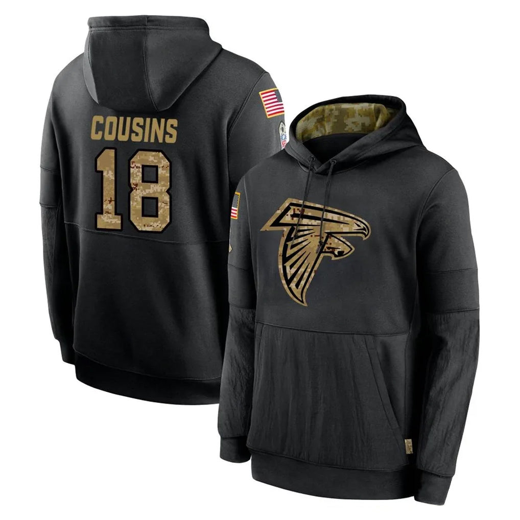 A.Falcons #18 Kirk Cousins Player Black Salute to Service Limited Black Hoodie Edoa Stitched Jerseys