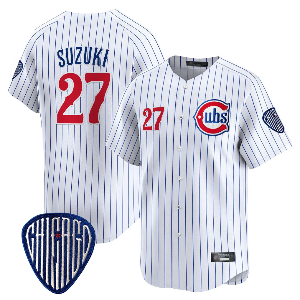 C.Cubs #27 Seiya Suzuki Player White Pinstripe Vapor Premier Limited Home Edoa Stitched Jerseys