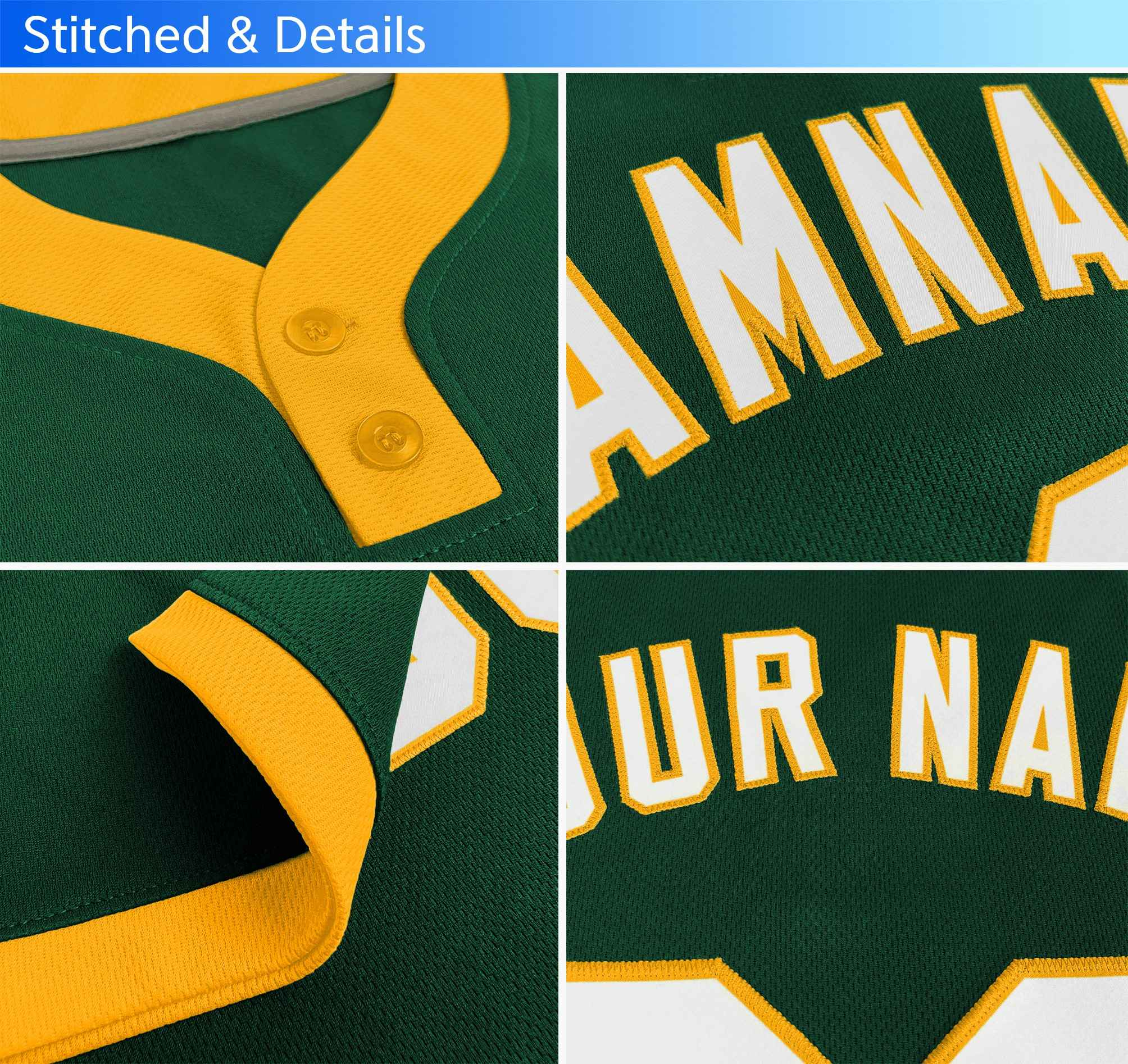 Custom Green White-Gold Classic Style Authentic Two-Button Softball Jersey