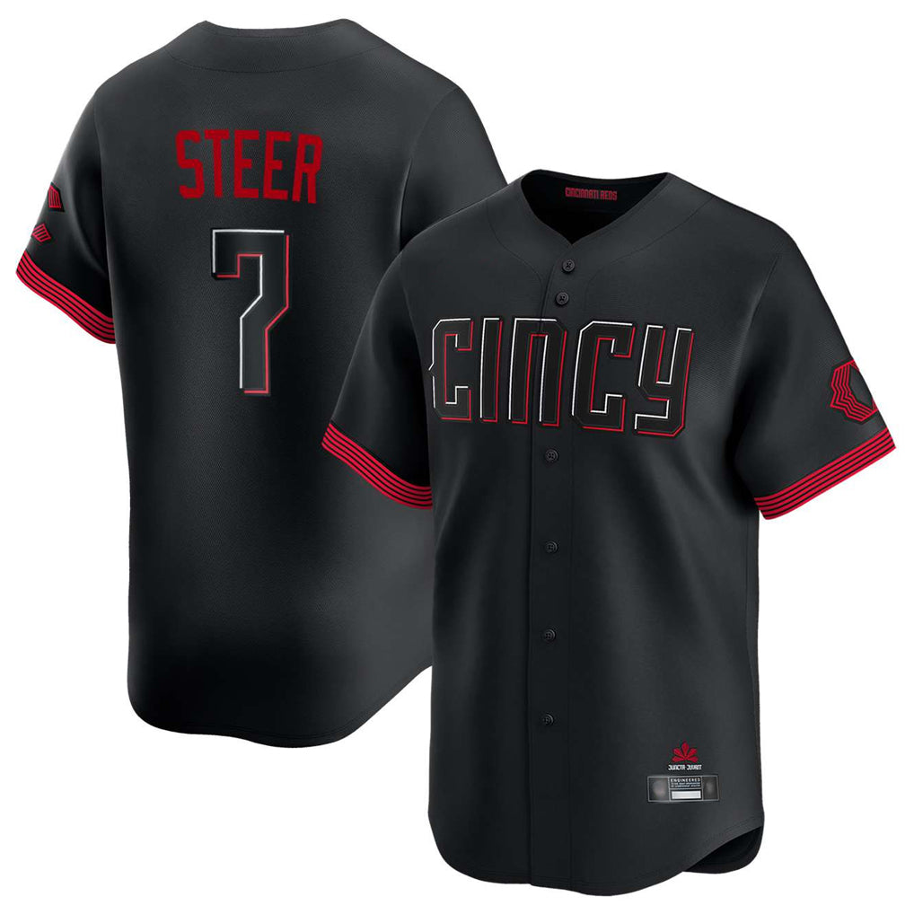 C.Reds #7 Spencer Steer Player Black City Connect Home Limited Edoa Stitched Jerseys