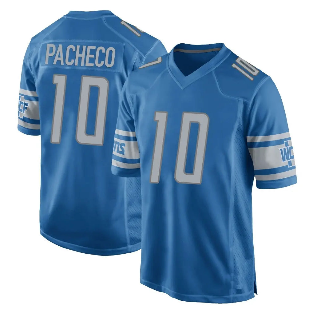 D.Lions #10 Isiah Pacheco Player Blue Home Game Edoa Stitched Jerseys