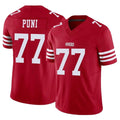 SF.49ers #77 Dominick Puni Player Red Limited Vapor F.U.S.E. Home Game Edoa Stitched Jerseys