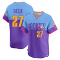 C.Rockies #27 Jordan Beck Player Purple-Light Blue City Connect Limited Home T-shirt Edoa Stitched Jerseys