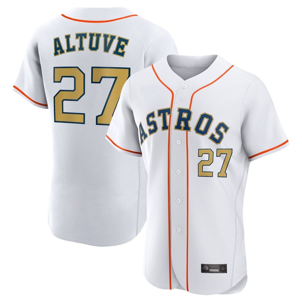 H.Astros #27 Jose Altuve Player Gold Collection Limited Elite Home Edoa Stitched Jerseys