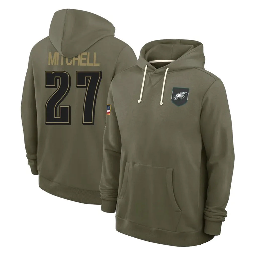 P.Eagles #27 Quinyon Mitchell Player Olive Salute to Service Pullover Hoodies Limited Edoa Stitched Jerseys