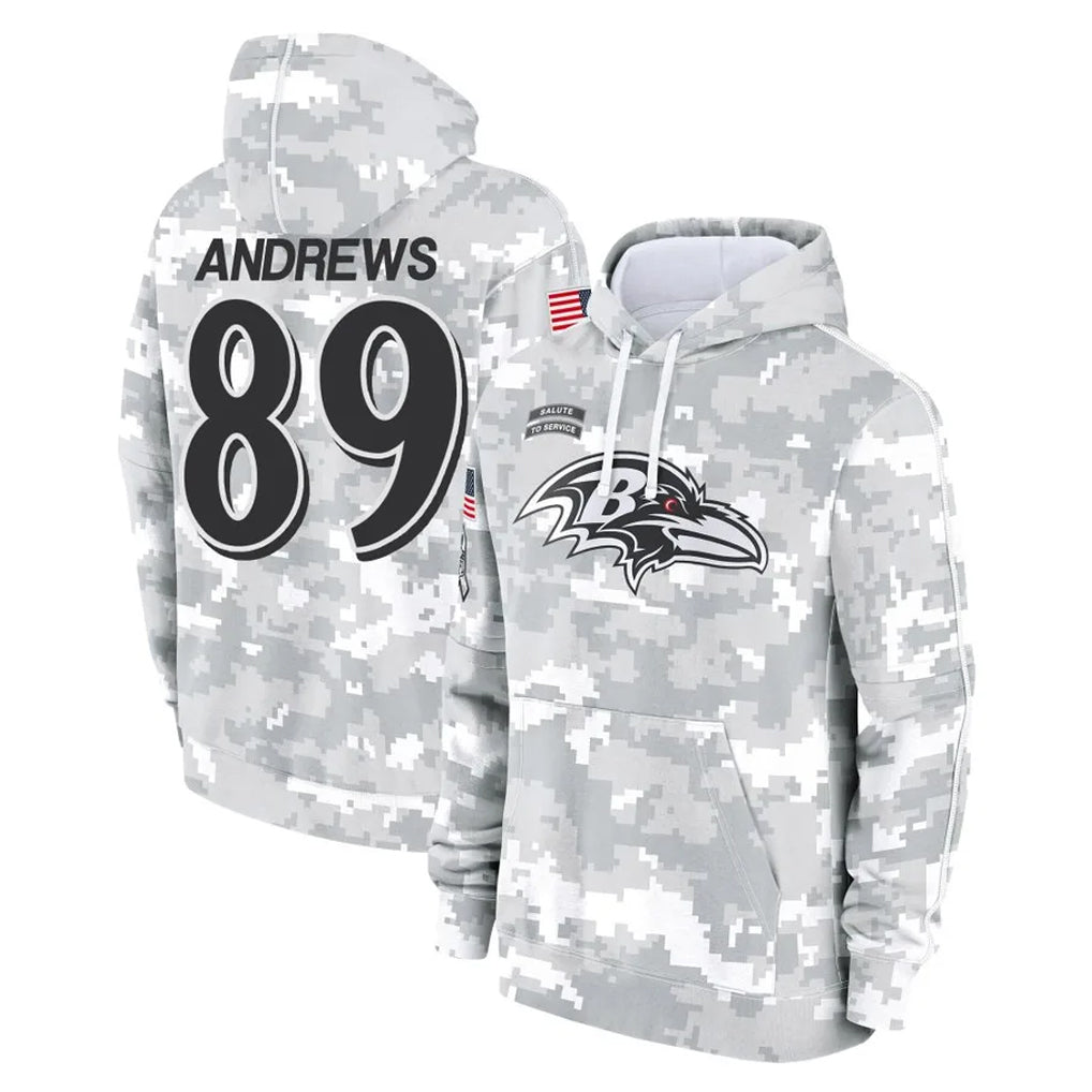 B.Ravens #89 Mark Andrews Player Arctic Camo Salute To Service Hoodie Edoa Stitched Jerseys