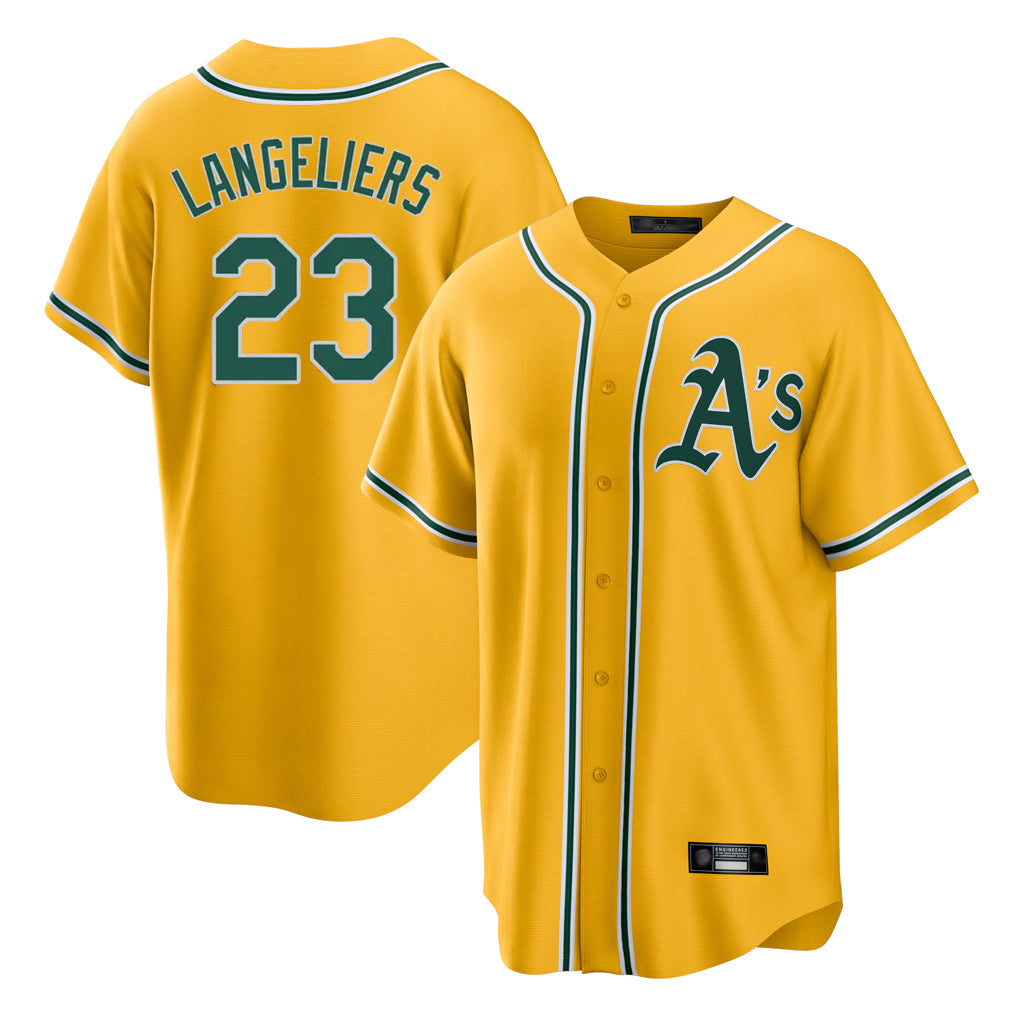Athletics #23 Shea Langeliers Player Gold Alternate Home Game Edoa Stitched Jerseys