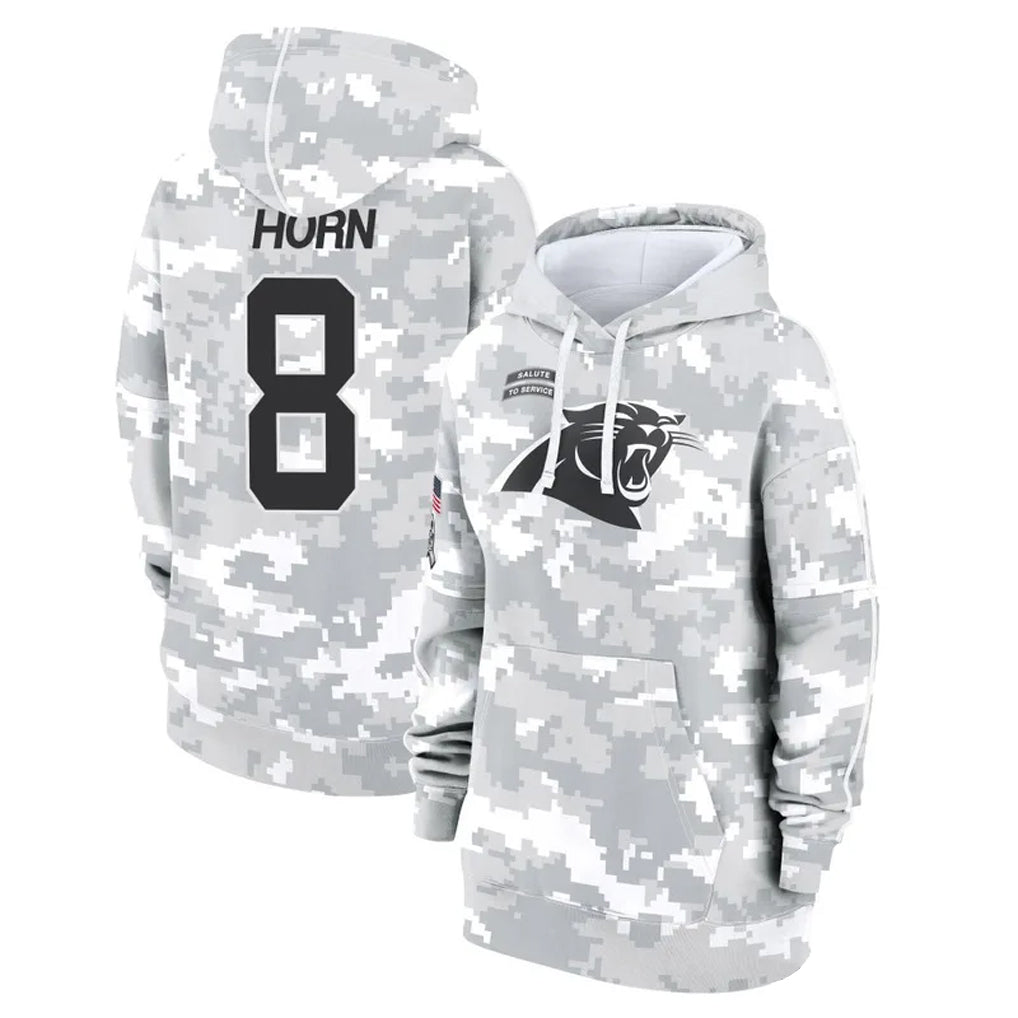 C.Panthers #8 Jaycee Horn Player Arctic Camo Salute to Service Hoodies Edoa Stitched Jerseys