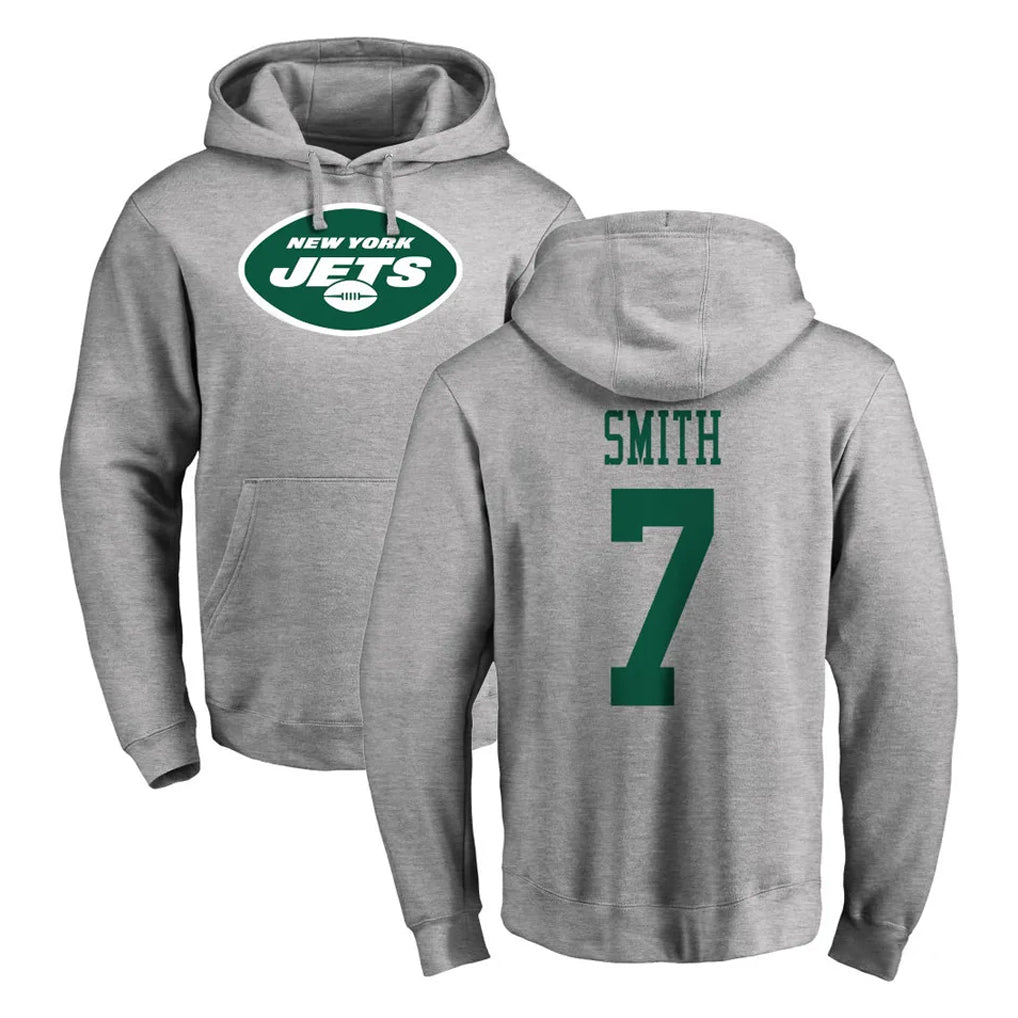 NY.Jets #7 Geno Smith Player Gray LOGO Pullover Hoodies Limited Game Edoa Stitched Jerseys