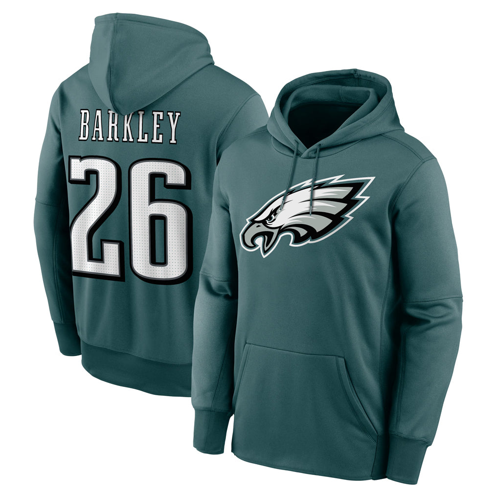 P.Eagles #26 Saquon Barkley Player Midnight Green Performance Pullover Hoodies Home Game Edoa Stitched Jerseys