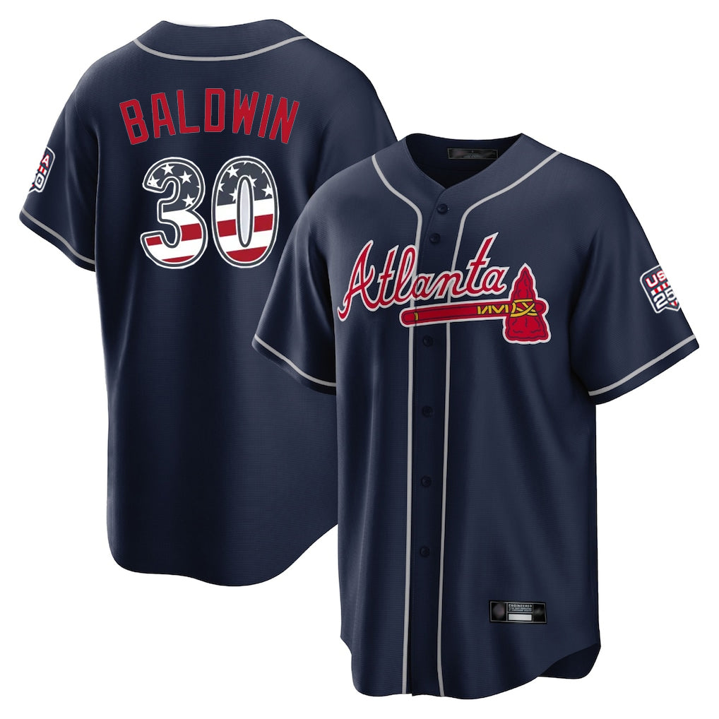 A.Braves #30 Drake Baldwin Player Navy USA 250 Fourth Of July Limited Home Game Edoa Stitched Jerseys