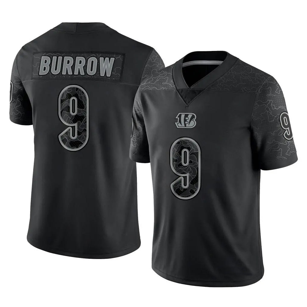 C.Bengals #9 Joe Burrow Player Black Reflective Limited Game Edoa Stitched Jerseys