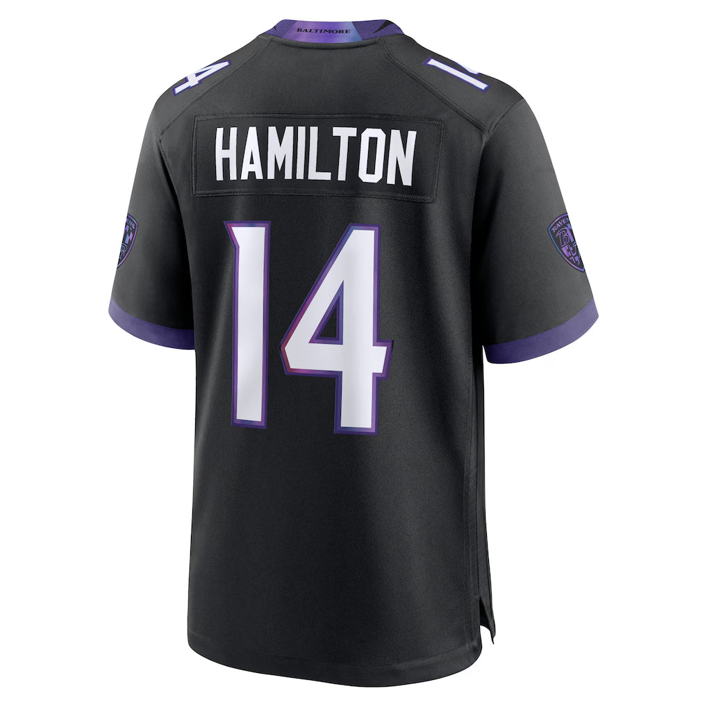 B.Ravens #14 Kyle Hamilton Player Black Home Game Edoa Stitched Jerseys