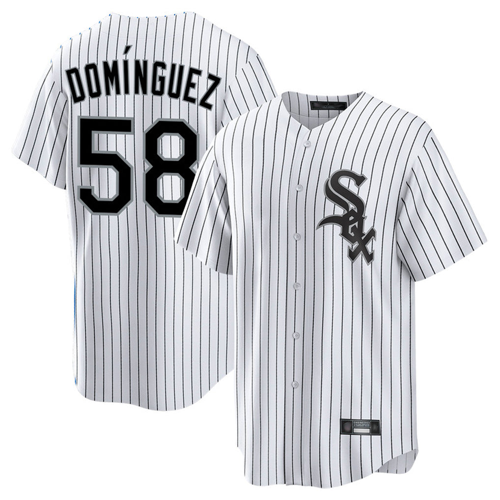 C.White Sox #58 Seranthony Dom¨ªnguez Player White Stripe Home Game Edoa Stitched Jerseys