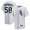 C.White Sox #58 Seranthony Dom¨ªnguez Player White Stripe Home Game Edoa Stitched Jerseys