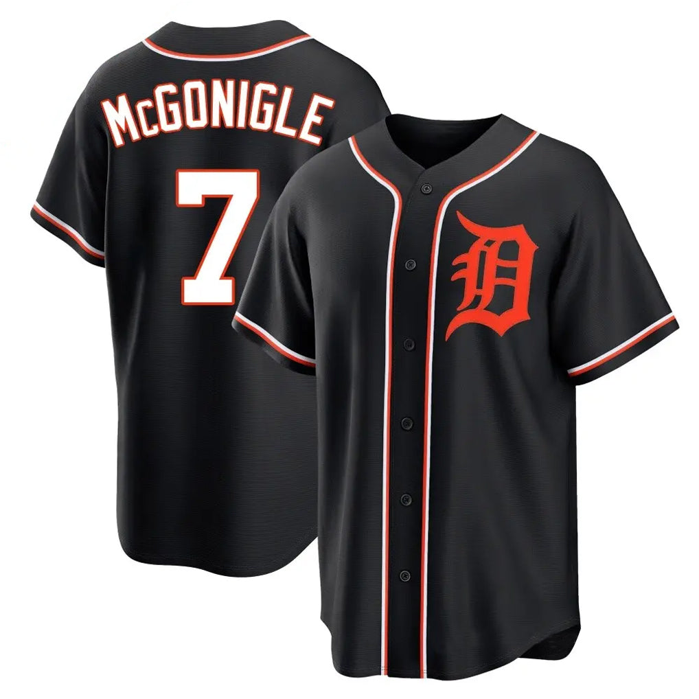 D.Tigers #7 Kevin McGonigle Player Black Fashion Out Home Game Edoa Stitched Jerseys