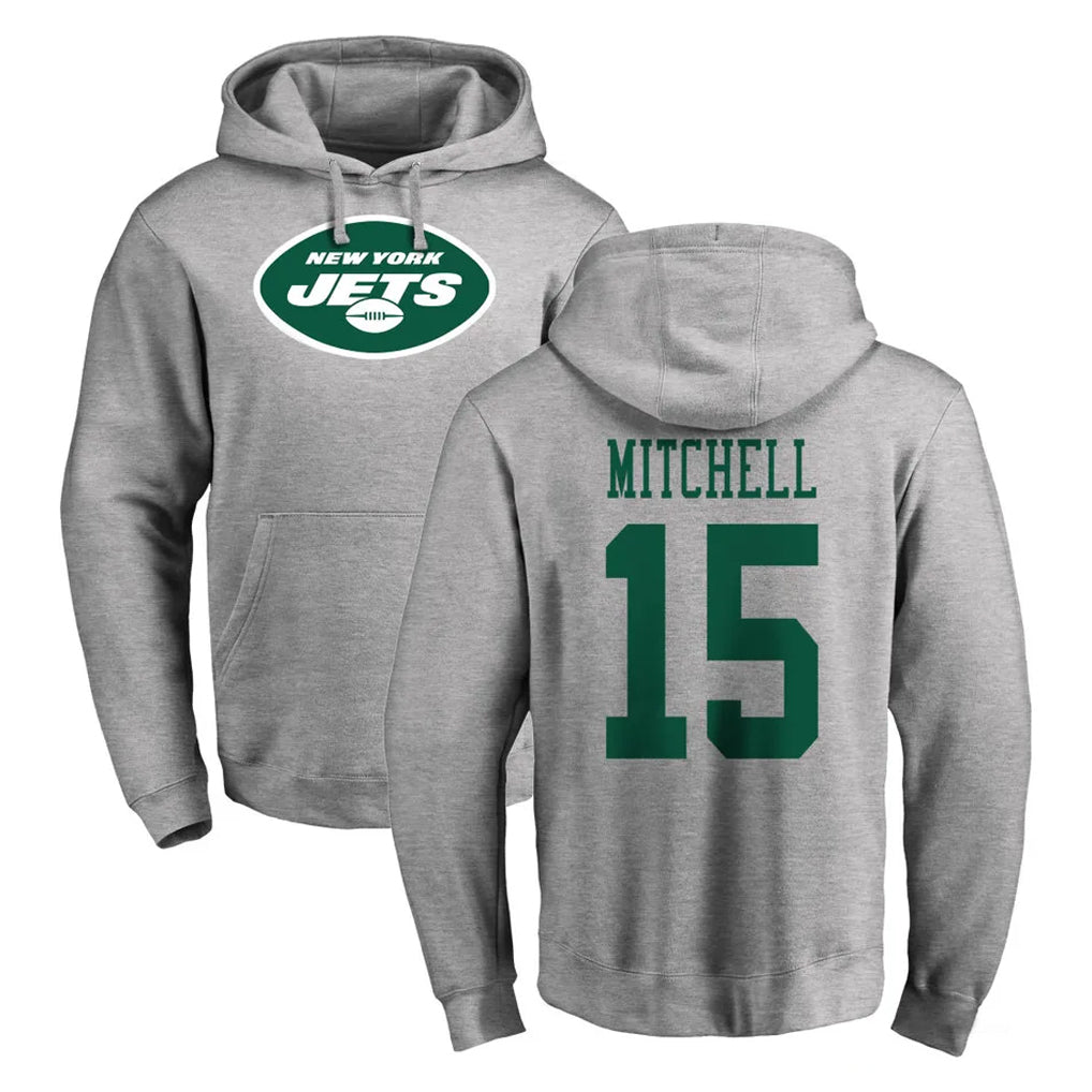NY.Jets #15 Adonai Mitchell Player Gray LOGO Pullover Hoodies Limited Game Edoa Stitched Jerseys