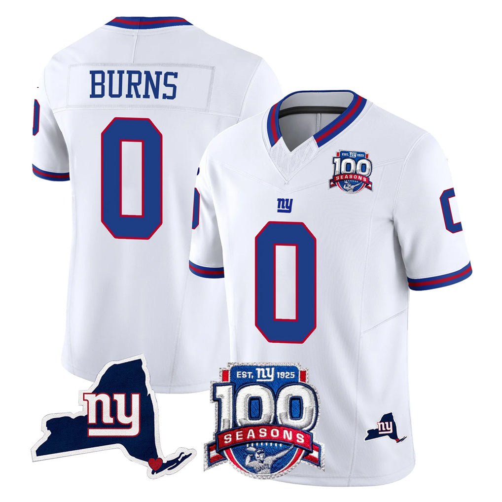 NY.Giants #0 Brian Burns Player White 100th Season & State Patch Vapor Limited Home Game Edoa Stitched Jerseys