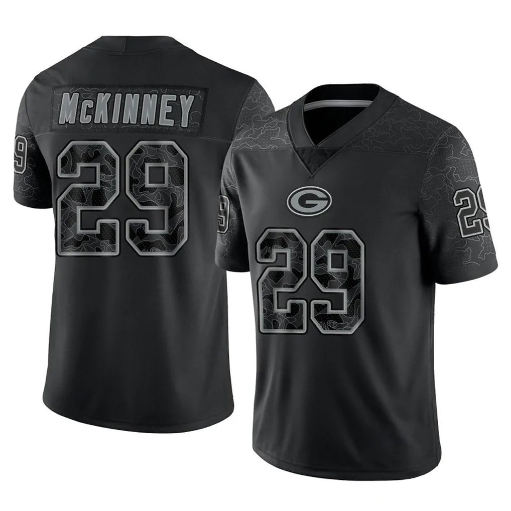 GB.Packers #29 Xavier McKinney Player Black Reflective Limited Home Game Edoa Stitched Jerseys