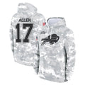B.Bills #17 Josh Allen Player Arctic Camo Salute to Service Hoodies Limited Edoa Stitched Jerseys