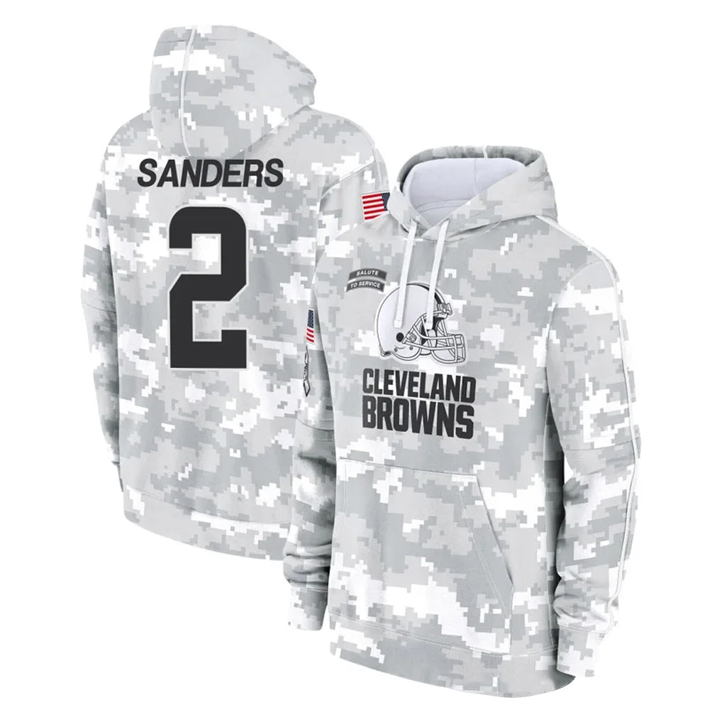 C.Browns #2 Shedeur Sanders Player Arctic Camo Salute to Service Hoodies Limited Game Edoa Stitched Jerseys