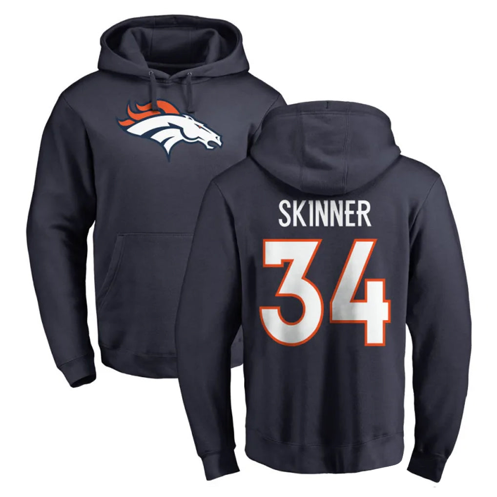 D.Broncos #34 JL Skinner Player Navy Pullover Hoodie Limited Edoa Stitched Jerseys