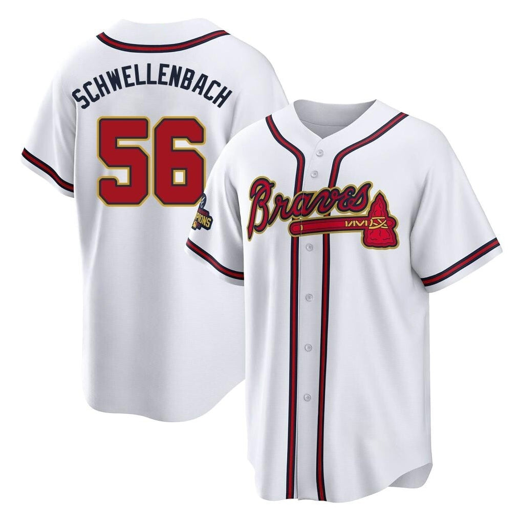 A.Braves #56 Spencer Schwellenbach Player White Gold Home Game Edoa Stitched Jerseys