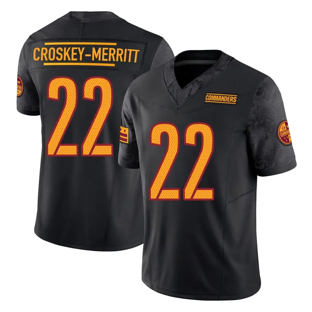 W.Commanders #22 Jacory Croskey-Merritt Player Black Limited Vapor F.U.S.E. Home Game Edoa Stitched Jerseys