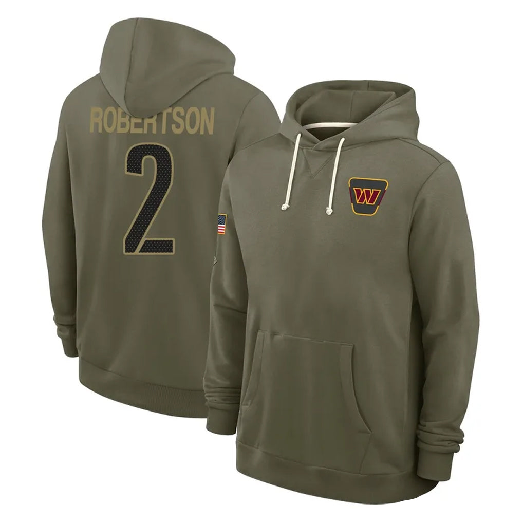 W.Commanders #2 Amik Robertson Player Olive Salute to Service Pullover Hoodies Limited Home Edoa Stitched Jerseys