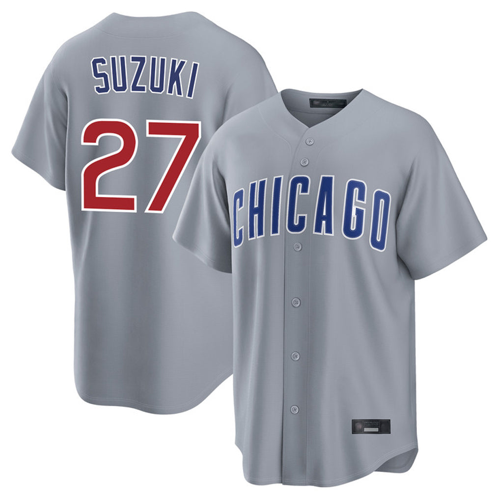 C.Cubs #27 Seiya Suzuki Player Gray Home Game Edoa Stitched Jerseys