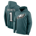P.Eagles #1 Jalen Hurts Player Midnight Green Performance Pullover Hoodies Home Game Edoa Stitched Jerseys