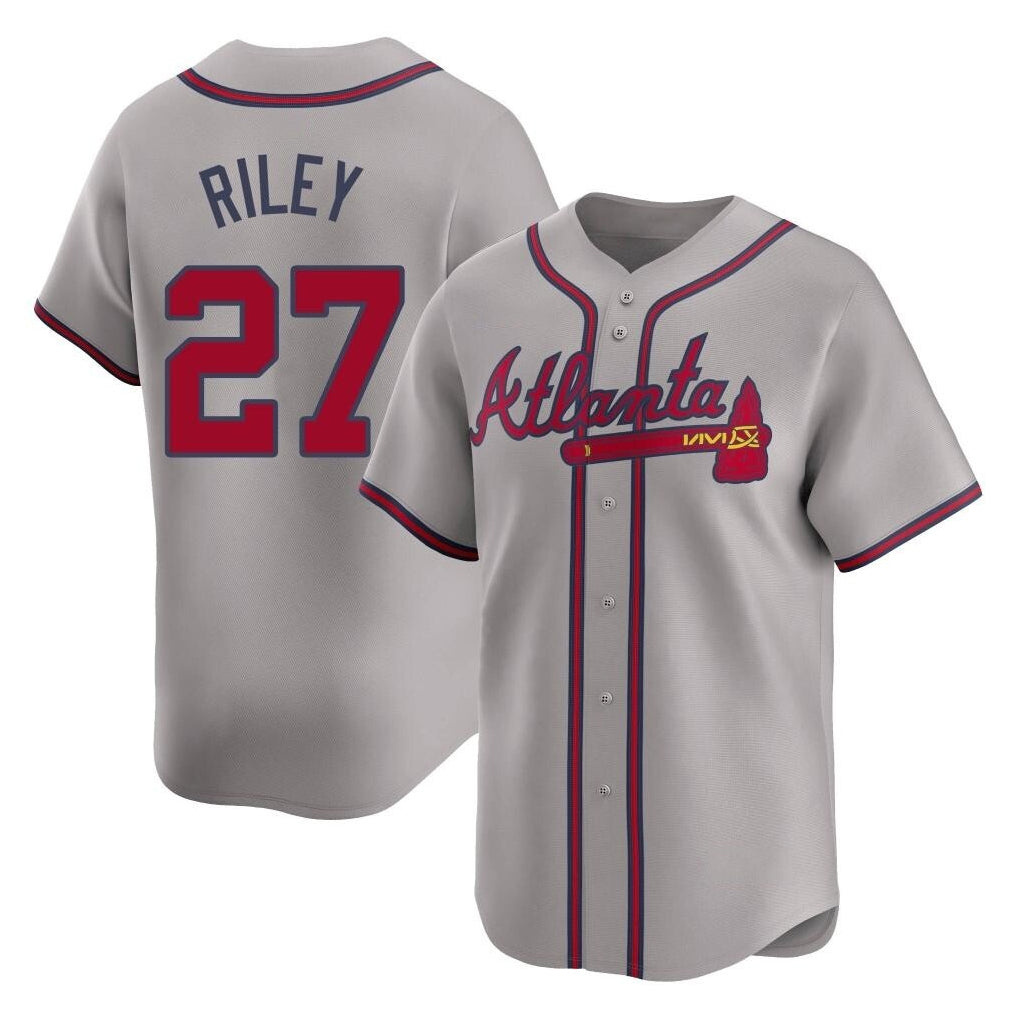 A.Braves #27 Austin Riley Player Gray Limited Home Game Edoa Stitched Jerseys