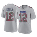 B.Bills #12 Jim Kelly Player Gray Fashion Home Game Edoa Stitched Jerseys