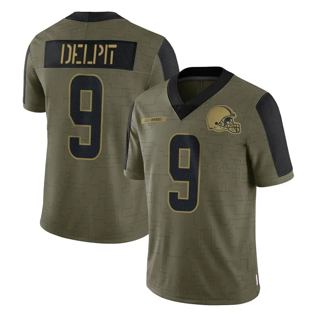 C.Browns #9 Grant Delpit Player Olive Salute to Service Limited Home Game Edoa Stitched Jerseys