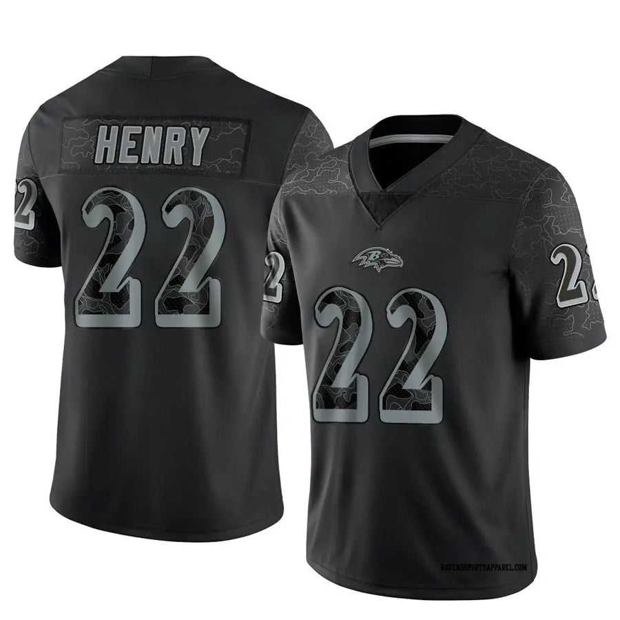 B.Ravens #22 Derrick Henry Player Black REFLECTIVE Limited Edoa Stitched Jerseys