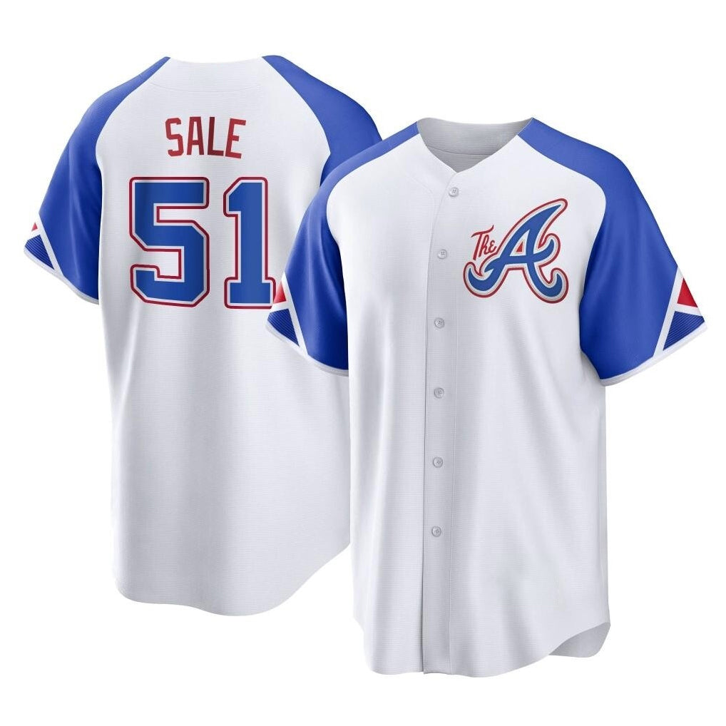 A.Braves #51 Chris Sale Player White City Connect Home Game Edoa Stitched Jerseys