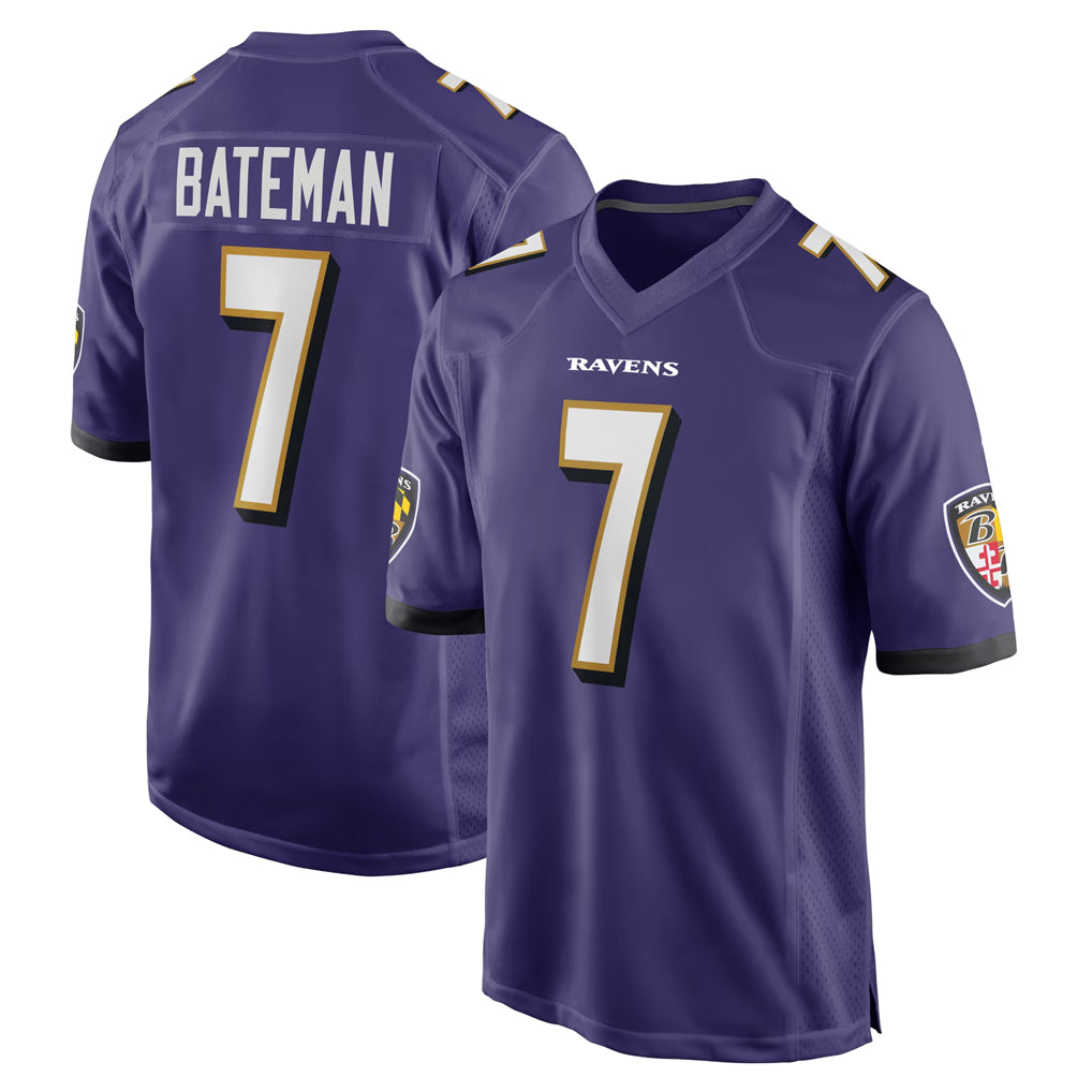 B.Ravens #7 Rashod Bateman Player Purple Home Game Edoa Stitched Jerseys