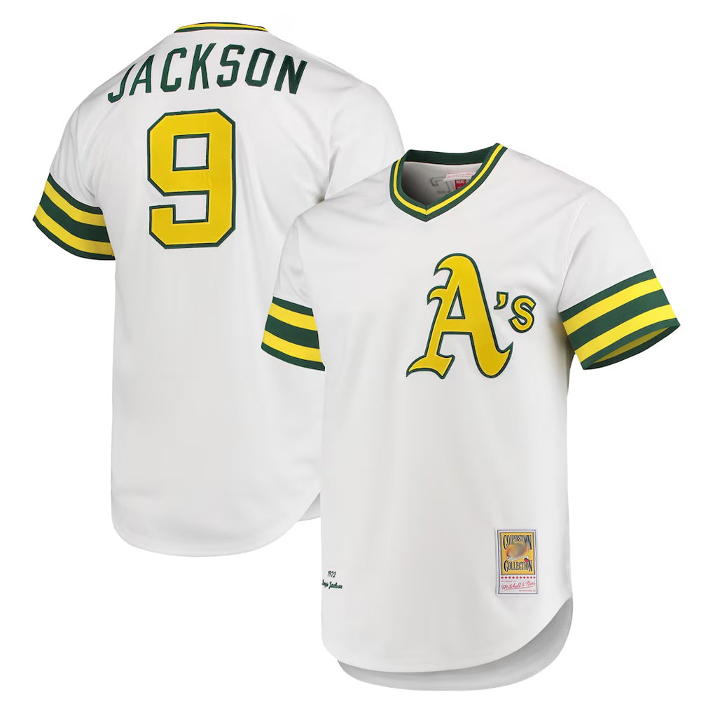 Athletics #9 Reggie Jackson Player White Cooperstown Collection T-shirt Game Edoa Stitched Jerseys