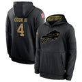 B.Bills #4 James Cook III Player Black Salute to Service Hoodies Hame Edoa Stitched Jerseys