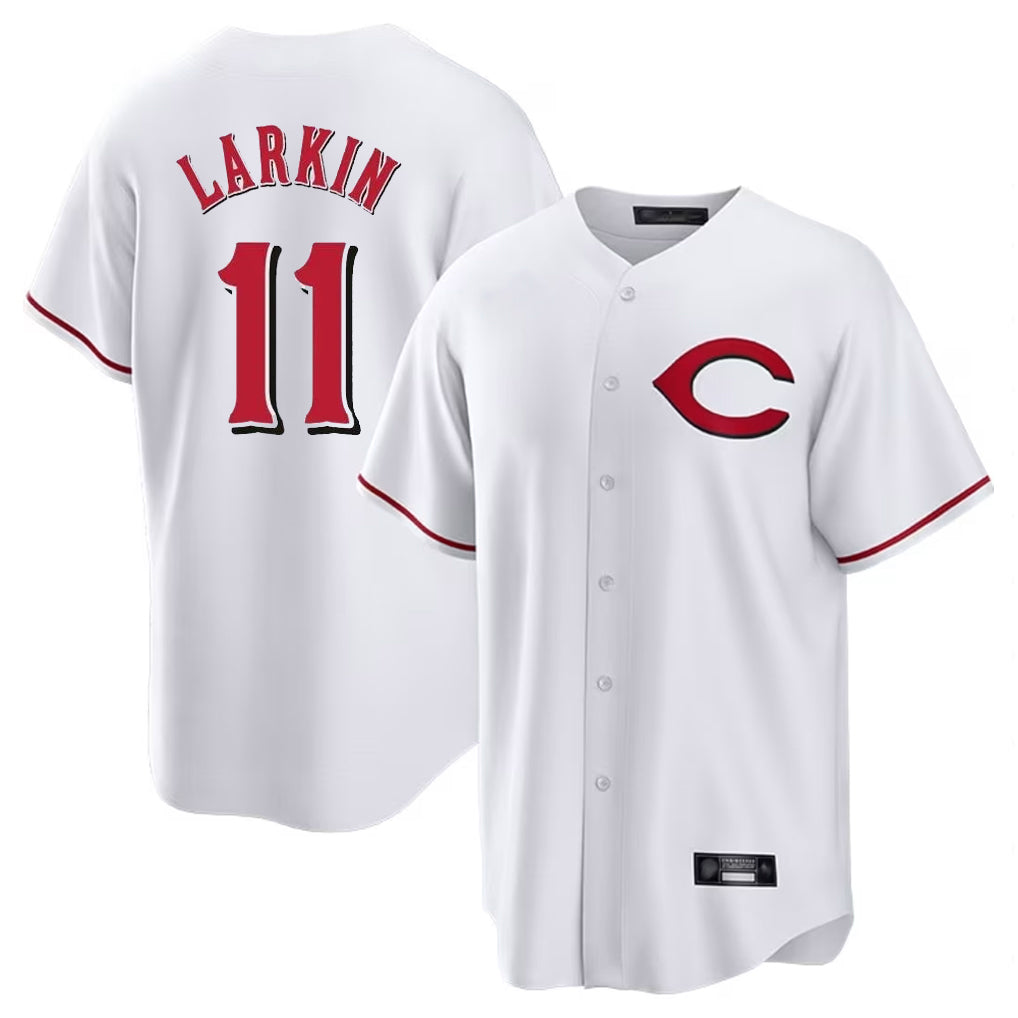 C.Reds #11 Barry Larkin Player White Home Game Edoa Stitched Jerseys