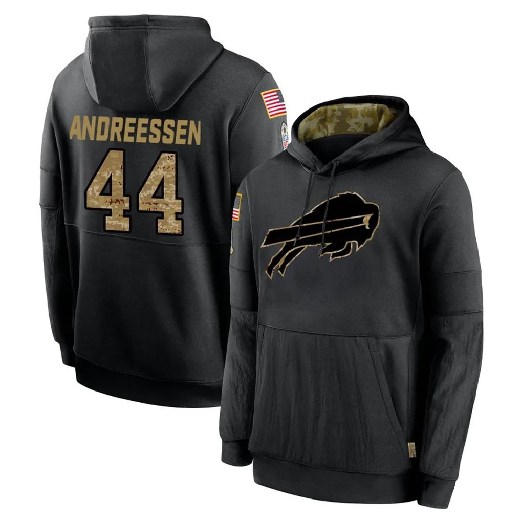 B.Bills #44 Joe Andreessen Player Black Salute to Service Hoodies Hame Edoa Stitched Jerseys