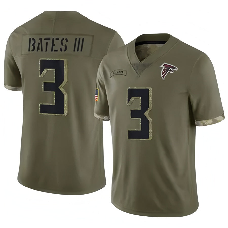 A.Falcons #3 Jessie Bates III Player Olive Salute To Service Limited Edoa Stitched Jerseys