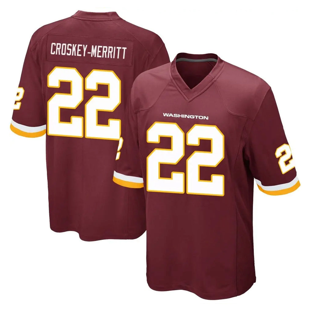 W.Commanders #22 Jacory Croskey-Merritt Player Burgundy Team Color Home Game Edoa Stitched Jerseys