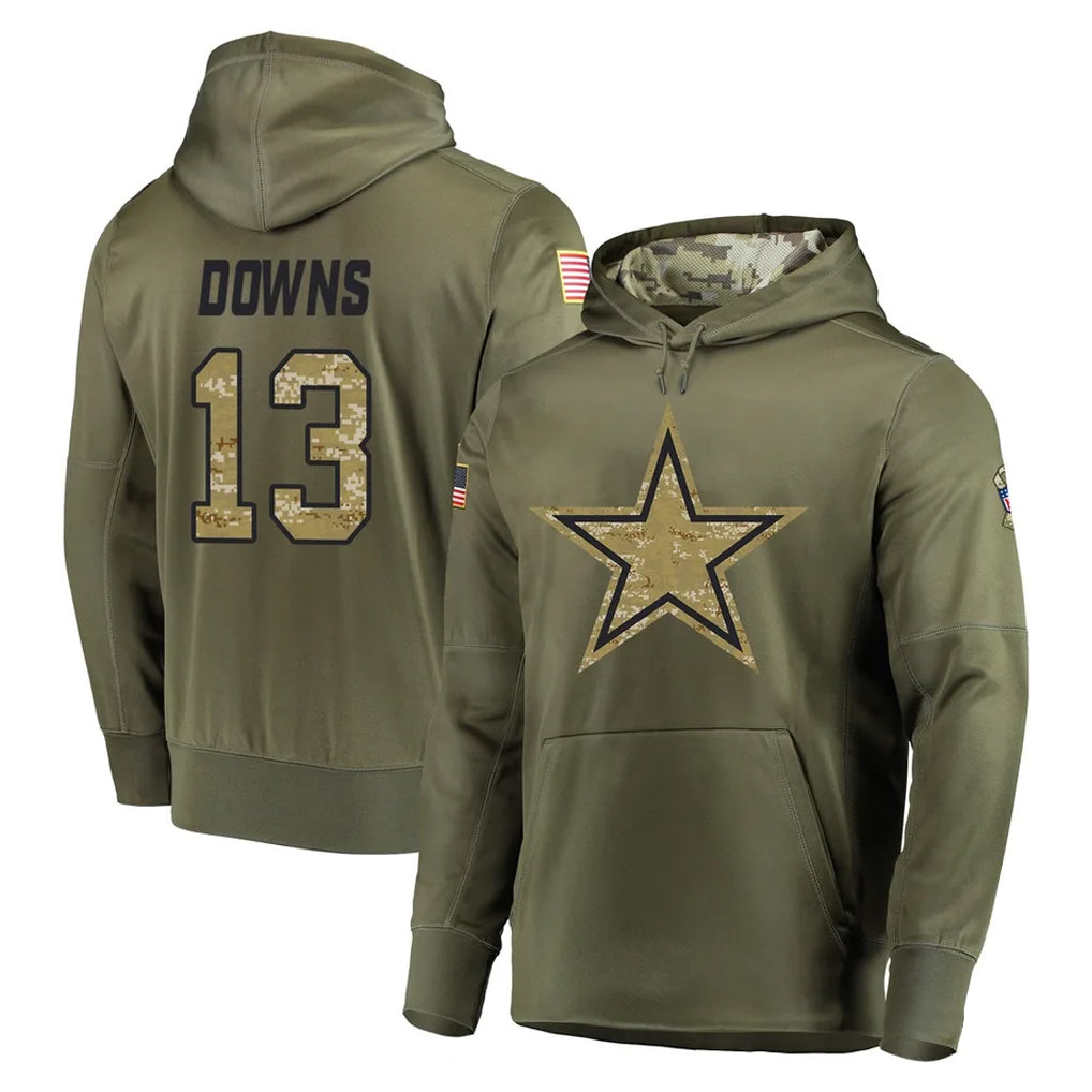 D.Cowboys #13 Caleb Downs Player Olive Salute to Service Pullover Hoodies Home Game Edoa Stitched Jerseys