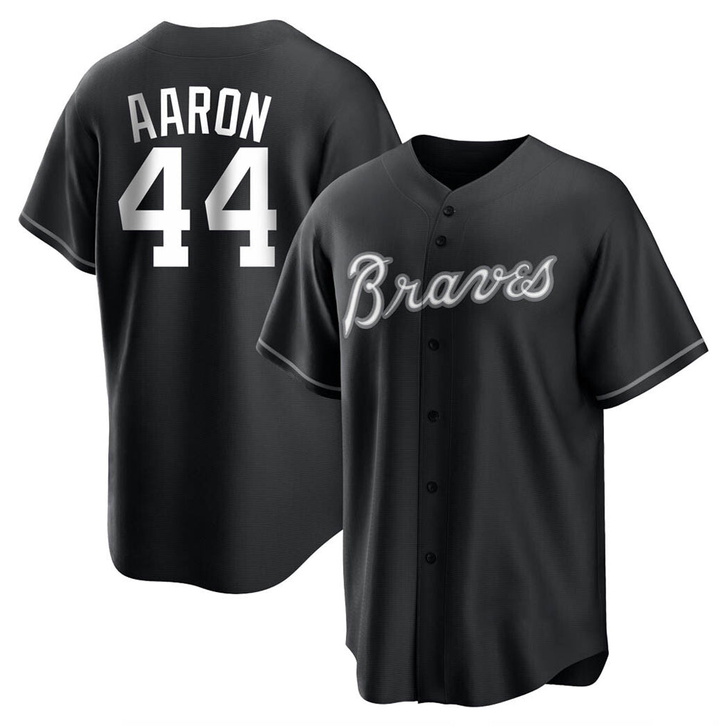 A.Braves #44 Hank Aaron Player Black Home Game Edoa Stitched Jerseys